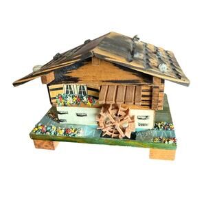 Vintage Handpainted Wood Reuge Swiss Chalet Music Box 4.5x3" Tested Working